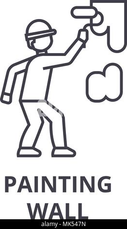 painting wall vector line icon, sign, illustration on background, editable strokes Stock Vector