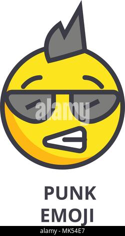 punk emoji vector line icon, sign, illustration on background, editable strokes Stock Vector