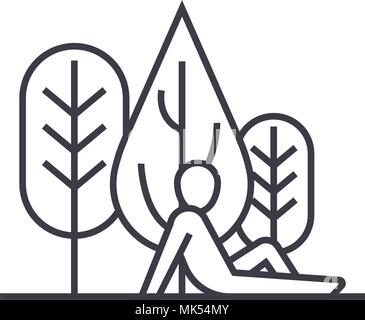 rest in the woods vector line icon, sign, illustration on background, editable strokes Stock Vector
