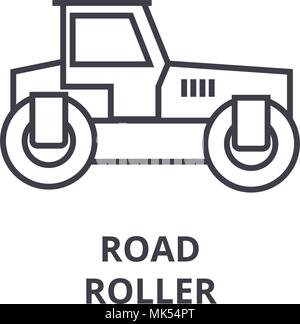 road roller vector line icon, sign, illustration on background, editable strokes Stock Vector