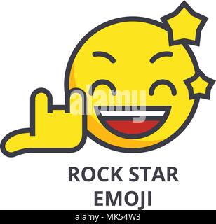 rock star emoji vector line icon, sign, illustration on background, editable strokes Stock Vector