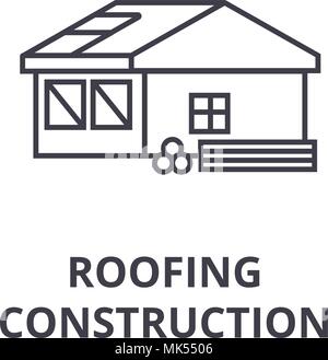 roofing construction vector line icon, sign, illustration on background, editable strokes Stock Vector