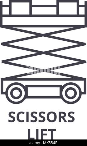 scissors lift vector line icon, sign, illustration on background, editable strokes Stock Vector