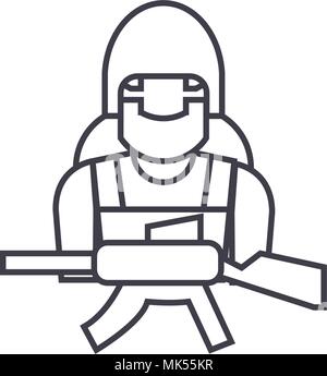 soldier equipment vector line icon, sign, illustration on background, editable strokes Stock Vector