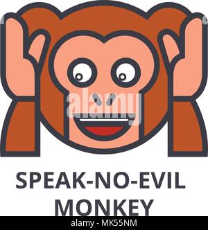 speak no evil emoji vector line icon, sign, illustration on background, editable strokes Stock Vector