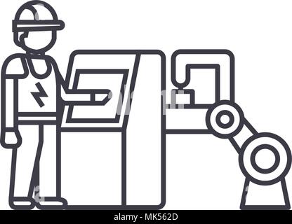 system operator vector line icon, sign, illustration on background, editable strokes Stock Vector
