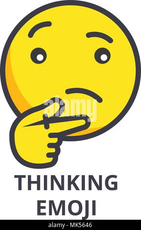 thinking emoji vector line icon, sign, illustration on background, editable strokes Stock Vector