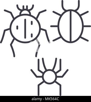 three bugs vector line icon, sign, illustration on background, editable strokes Stock Vector