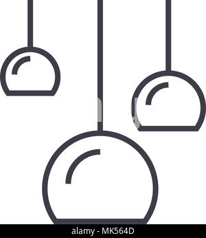 three ceiling lamps vector line icon, sign, illustration on background, editable strokes Stock Vector