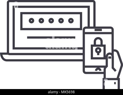 two factor authentication vector line icon, sign, illustration on background, editable strokes Stock Vector