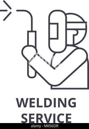 welding service vector line icon, sign, illustration on background, editable strokes Stock Vector