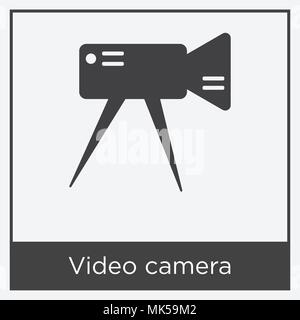 Video camera icon isolated on white background with gray frame, sign and symbol Stock Vector