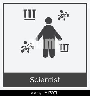 Scientist icon isolated on white background with gray frame, sign and symbol Stock Vector