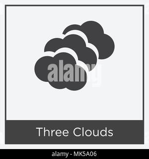 Three Clouds icon isolated on white background with gray frame, sign and symbol Stock Vector