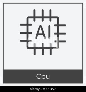 Cpu icon isolated on white background with gray frame, sign and symbol Stock Vector