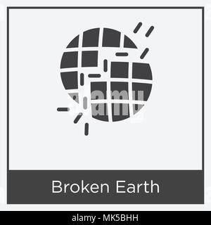 Broken Earth icon isolated on white background with gray frame, sign and symbol Stock Vector