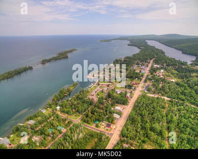 Copper Harbor in Northern Michigan's Upper Peninsula during Summer via Drone Stock Photo