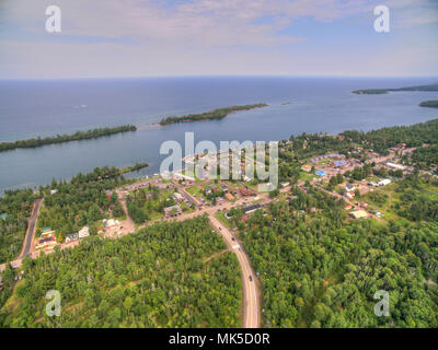 Copper Harbor in Northern Michigan's Upper Peninsula during Summer via Drone Stock Photo