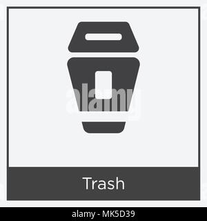 Trash icon isolated on white background with gray frame, sign and symbol Stock Vector
