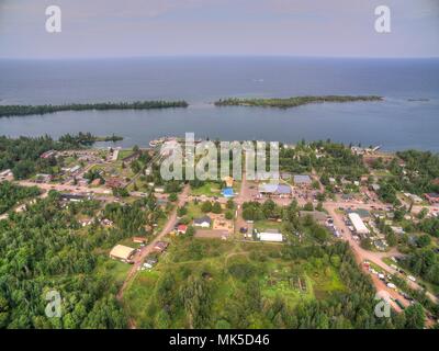 Copper Harbor in Northern Michigan's Upper Peninsula during Summer via Drone Stock Photo