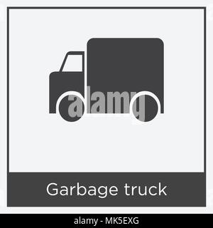 Garbage truck icon isolated on white background with gray frame, sign and symbol Stock Vector