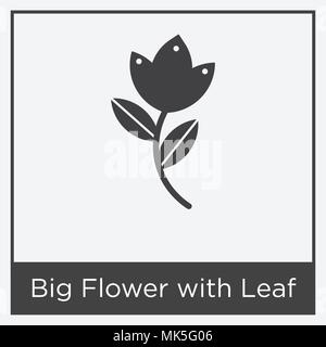 Big Flower with Leaf icon isolated on white background with gray frame, sign and symbol Stock Vector