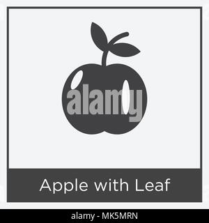 Apple with Leaf icon isolated on white background with gray frame, sign and symbol Stock Vector
