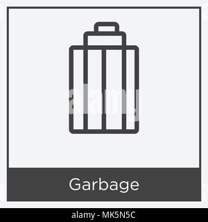 Garbage icon isolated on white background with gray frame, sign and symbol Stock Vector