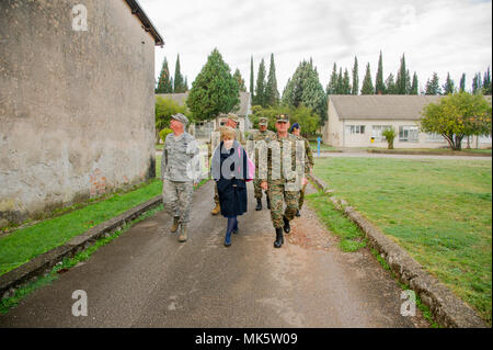 U.S. Air Force Brig. Gen. Robert Huston, NATO Headquarters Sarajevo commander, tours Bozan Simovic Barracks with Brig. Gen. Tomo Kolenda, 4th Infantry Brigade of the Armed Forces of Bosnia and Herzegovina commander, Nov. 10, 2017 in Capljina. Captain (Navy) Helge Martin Tonning, NATO Headquarters Deputy Commander and U.S. Army Command Sergeant Major Steven Shepherd also attended the tour. (U.S. Air Force photo/Staff Sgt. Amber Sorsek) Stock Photo