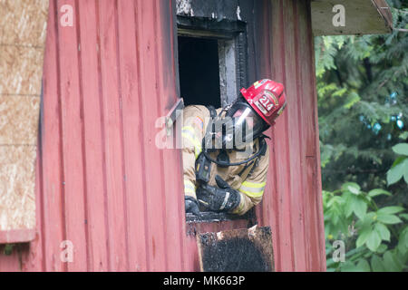 Live Fire Training North Mason Fire Deparement, Washington State, USA Stock Photo