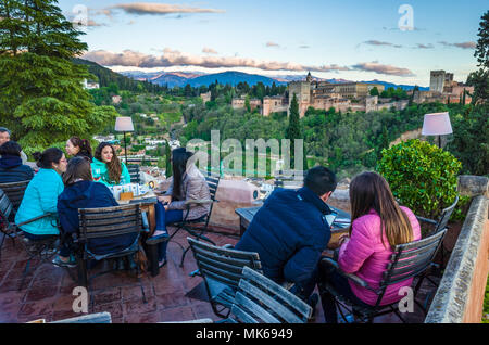 tourists 29th andalusia granada huerto spain april ranas albaicin panoram juan cafe district enjoy town restaurant alamy