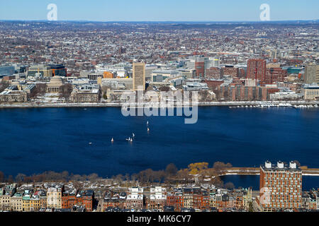 An aerial view from Boston's Back Bay, across the Charles River, to Cambridge, including the Massachusetts Institution of Technology, Massachusetts, U Stock Photo