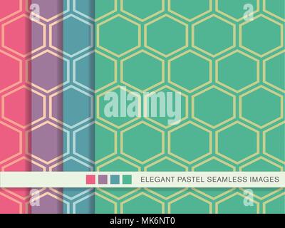 Seamless pastel background set Hexagon Geometry Cross Frame, collection of stylish vintage retro pattern ideal for greeting card banner or wallpaper d Stock Vector
