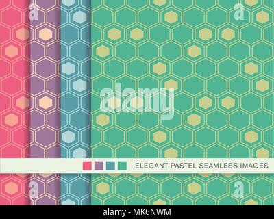 Seamless pastel background set Hexagon Cross Polygon Frame, collection of stylish vintage retro pattern ideal for greeting card banner or wallpaper de Stock Vector
