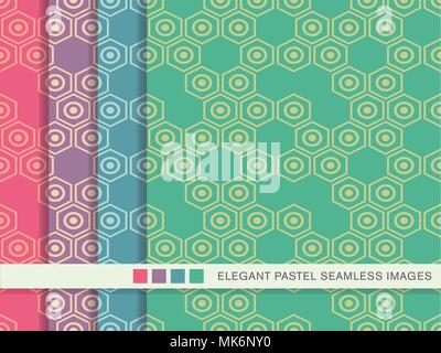 Seamless pastel background set Hexagon Round Cross Frame Chain, collection of stylish vintage retro pattern ideal for greeting card banner or wallpape Stock Vector