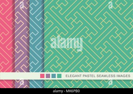 Seamless pastel background set Polygon Spiral Cross Tracery Line, collection of stylish vintage retro pattern ideal for greeting card banner or wallpa Stock Vector
