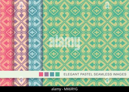 Seamless pastel background set Curve Heart Cross Clover Leaf, collection of stylish vintage retro pattern ideal for greeting card banner or wallpaper  Stock Vector