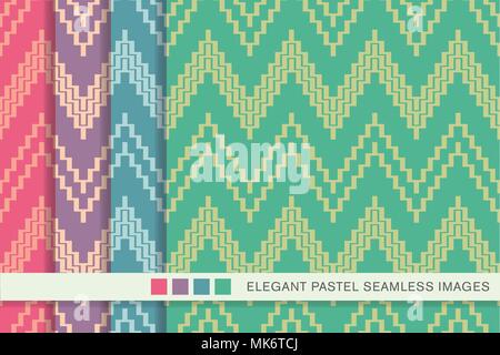 Seamless pastel background set Sawtooth Ladder Geometry Triangle Cross, collection of stylish vintage retro pattern ideal for greeting card banner or  Stock Vector