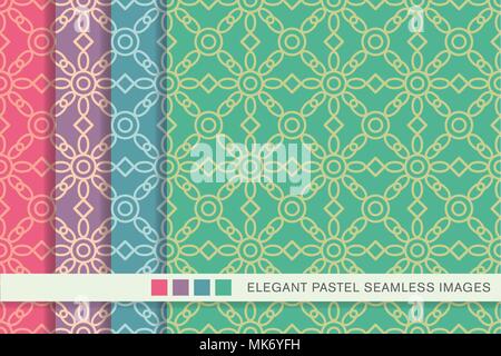Seamless pastel background set Round Cross Frame Check Flower, collection of stylish vintage retro pattern ideal for greeting card banner or wallpaper Stock Vector