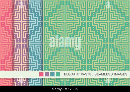 Seamless pastel background set Mosaic Pixel Square Geometry Cross Frame, collection of stylish vintage retro pattern ideal for greeting card banner or Stock Vector
