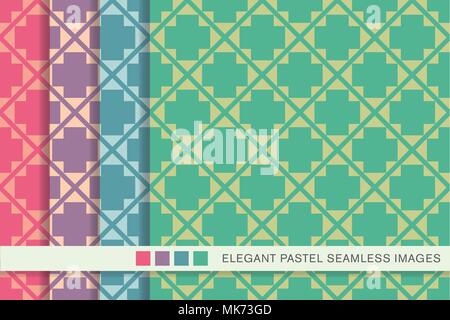 Seamless pastel background set Triangle Check Diamond Cross Frame, collection of stylish vintage retro pattern ideal for greeting card banner or wallp Stock Vector