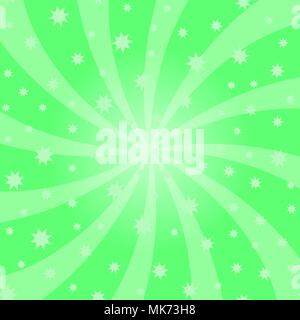Green Cartoon Swirl Design. Vortex Starburst Spiral Twirl Square. Helix Rotation Rays. Swirling Radial Starry Pattern Stock Vector