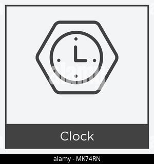 Clock icon isolated on white background with gray frame, sign and symbol Stock Vector