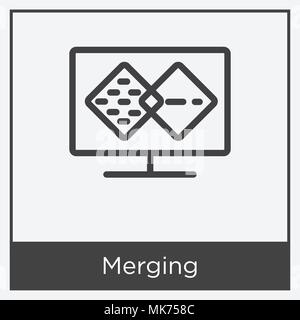 Merging icon isolated on white background with gray frame, sign and symbol Stock Vector