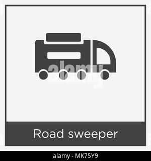 Road sweeper icon isolated on white background with gray frame, sign and symbol Stock Vector