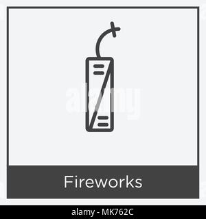 Fireworks icon isolated on white background with gray frame, sign and symbol Stock Vector