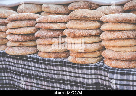 Typical traditional Moroccan bread on street food stall, Marrakesh, Morocco Stock Photo