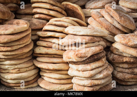 Typical traditional Moroccan bread on street food stall, Marrakesh, Morocco Stock Photo