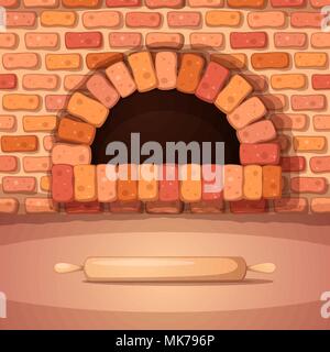 Oven, bonfire, stove, bakery rolling pin - cartoon illustration. Stock Vector