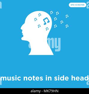 music notes in side head vector icon isolated on blue background, sign and symbol Stock Vector